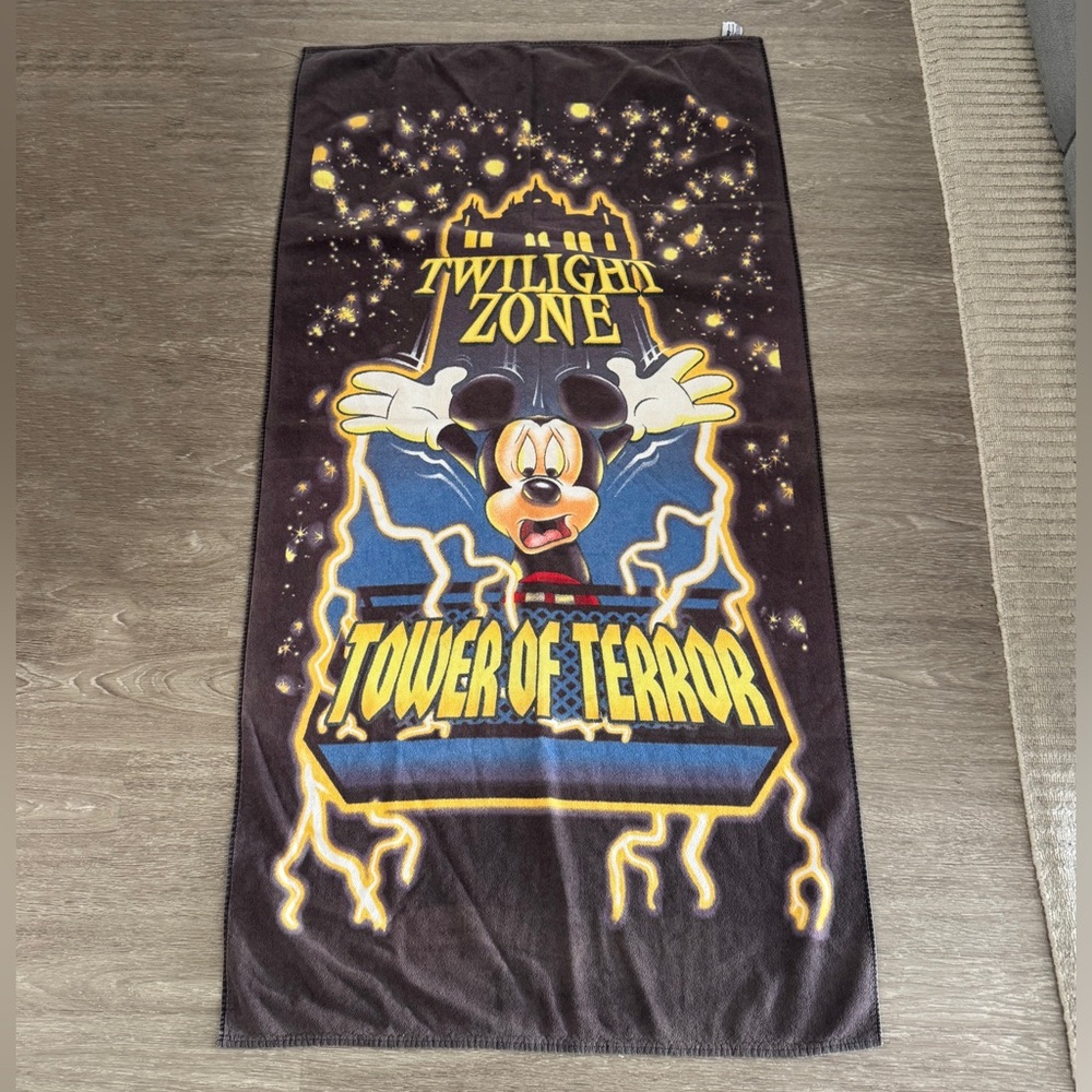 Vintage 90s Disney Mickey Mouse Twilight Zone Tower of Terror Beach Towel